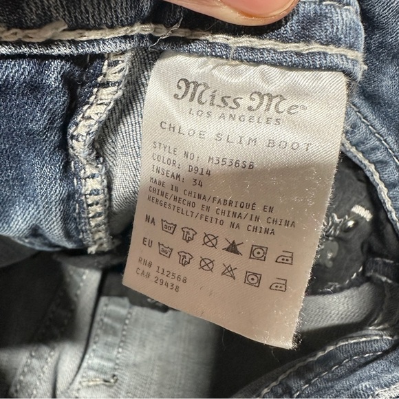 Miss Me Chloe Slim Boot Cut Jeans Mid Rise Border Stitch Flap Pockets Blue 27 - Picture 10 of 16